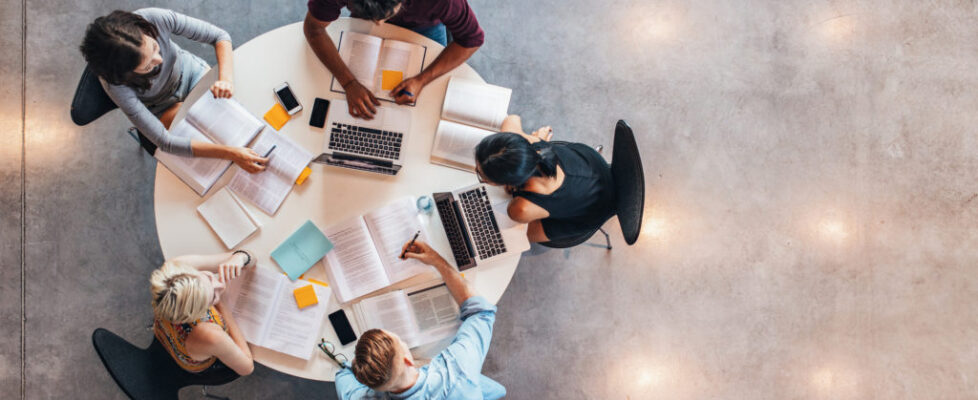 University students doing group study