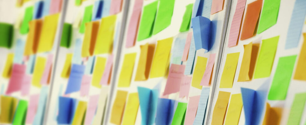 Wall covered with sticky notes
