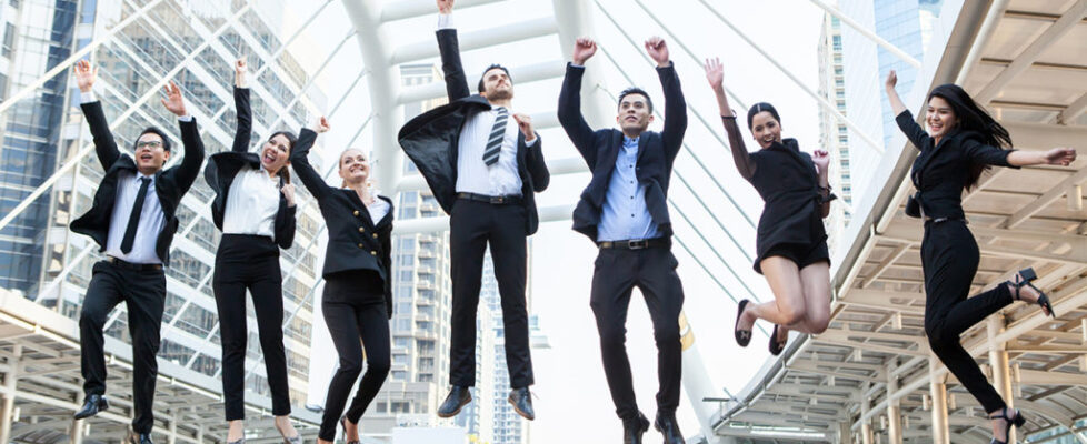 Business People Celebration Success Jumping Ecstatic Concept Team work